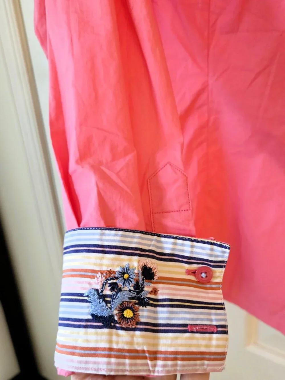 Robert Graham Pink Button Down Embroidery Striped Cuff Shirt Fits Cotton Ribbon - Picture 2 of 16